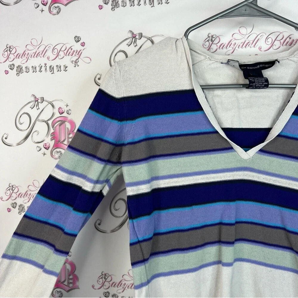 French Connection long sleeve stripes white grey Blue and White Striped Top